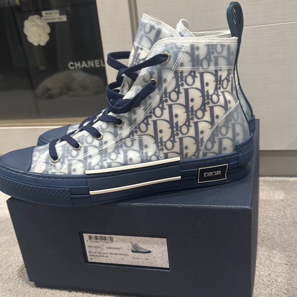 Dior Blue High-Top Sneakers with Monogram Print